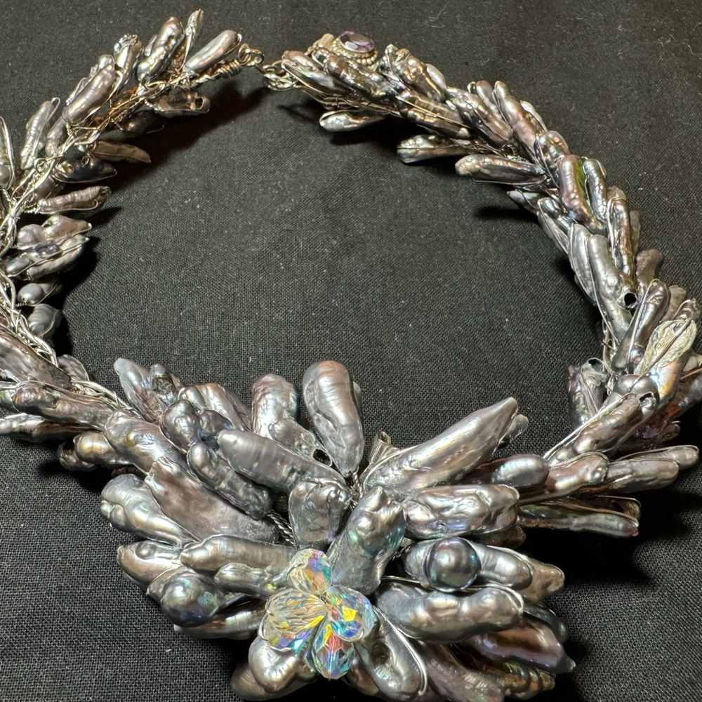 Keshi Peacock Freshwater Pearl Chunky Statement Necklace